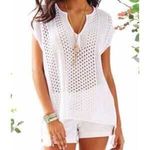 NWT LILLY PULITZER Renee Sweater  Poncho XXS/XS Resort White Summer Open Crochet